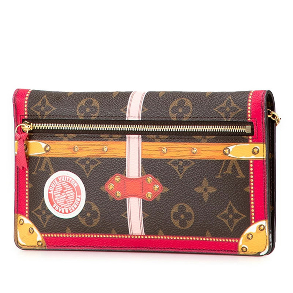 Louis Vuitton Bag Leather Pochette Shoulder Monogram Red Brown Weekend Red Brown